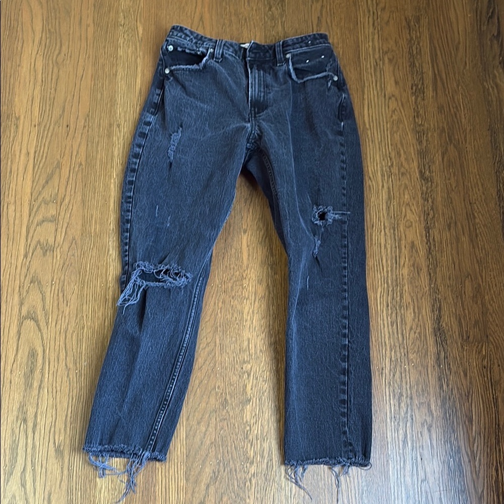 Abercrombie The Mom High Rise Curve Love Cropped Distressed Jeans - Picture 2 of 9